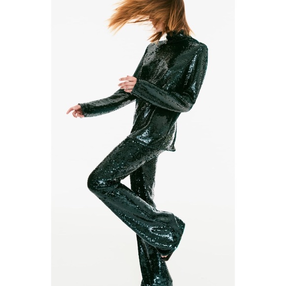 ZARA sequin turtleneck top and matching pants - Picture 4 of 13